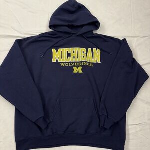 Michigan Wolverines Men's Pullover Hoodie Sweatshirt Blue Yellow‎ Size XL